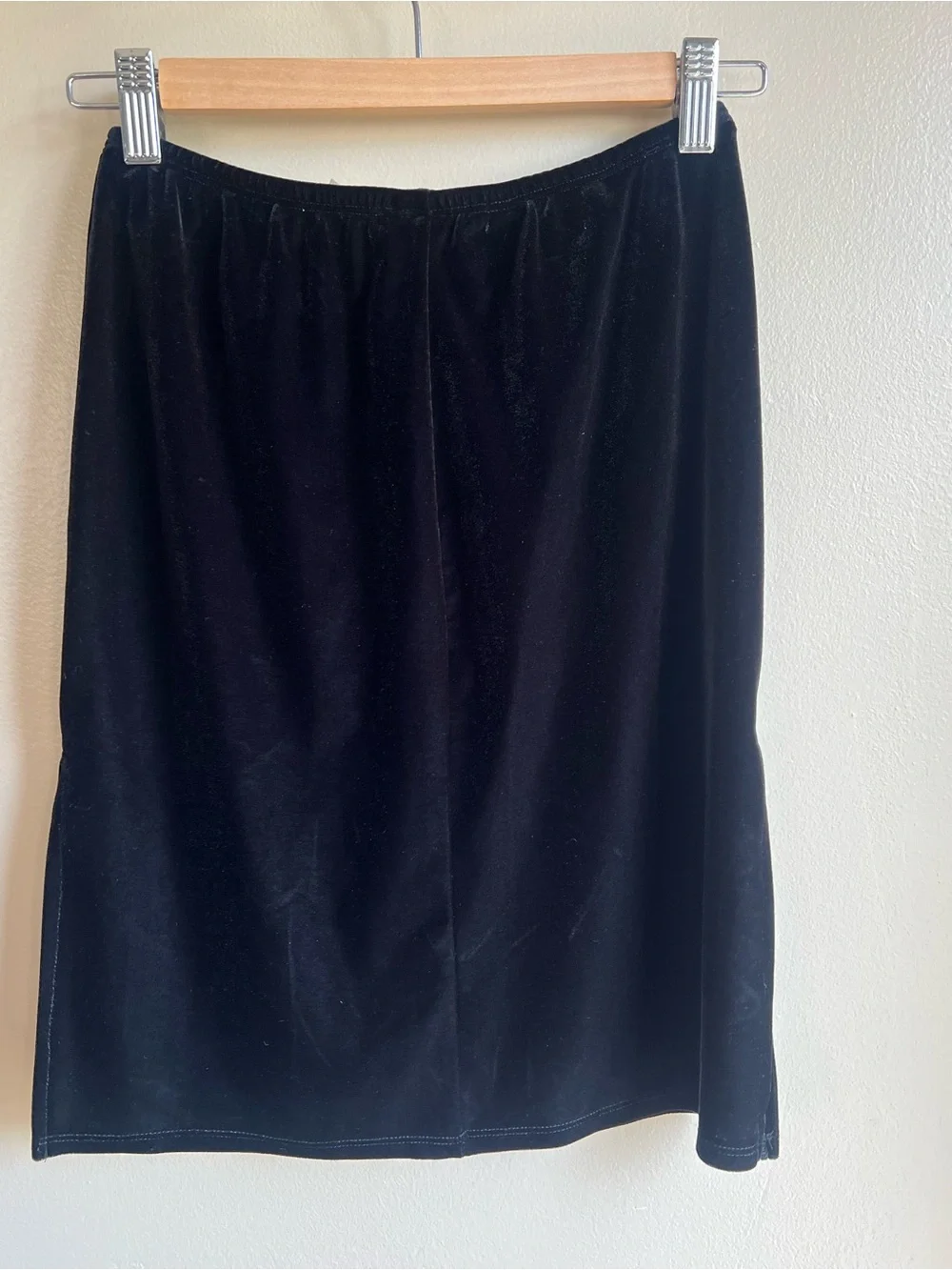 Vintage 90s HANA Black Velvet Midi Skirt Small Double Side Slit Made USA